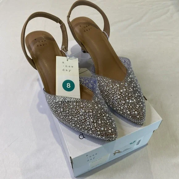 NEW A New Day Women's Isabel Embellished Slingback Heels - Size 8 - Picture 1 of 12